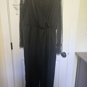 SHEIN Elegant Black Jumpsuit with Sheer Sleeves
